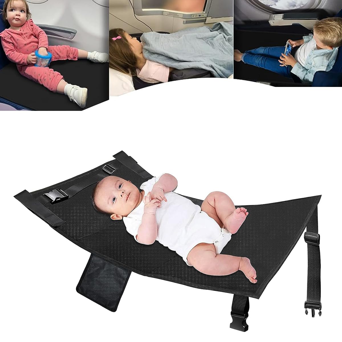 HASTHIP Airplane Footrest Kids Bed, Airplane Foot Hammock for Baby Toddler with Anti-Slip Design, Baby Car Bed Airplane Seat Extender for Kids, Portable Baby Travel Accessories, 78 * 43cm (Black) HASTHIP Airplane Footrest Kids Bed, Airplane Foot Hammock for Baby Toddler with Anti-Slip Design, Baby Car Bed Airplane Seat Extender for Kids, Portable Baby Travel Accessories, 78 * 43cm (Black)